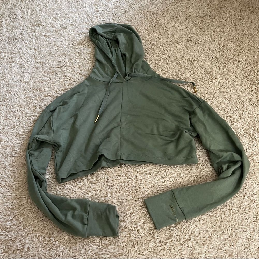 gymshark x whitney simmons green cropped pull over hoodie size small